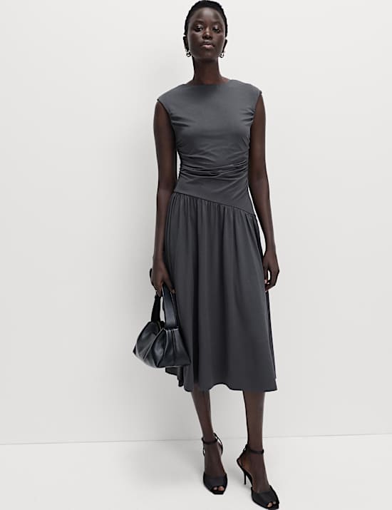 Jersey Dropped Waist Midi Dress