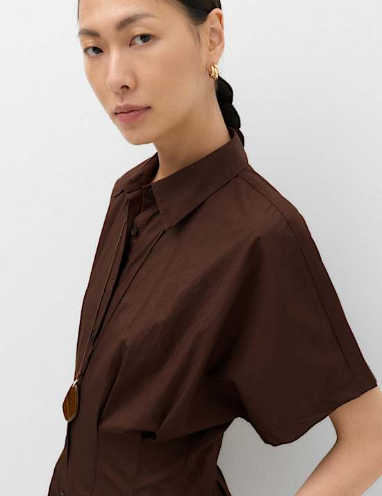 Pure Cotton Pintuck Midi Shirt Dress