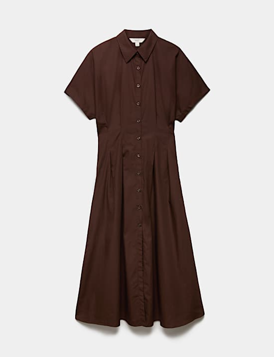 Pure Cotton Pintuck Midi Shirt Dress