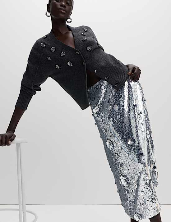 Sequin Midaxi A-Line Skirt