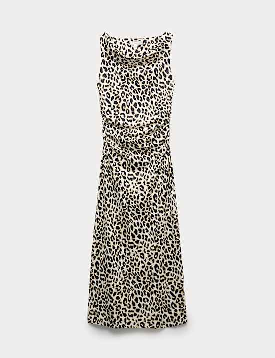 Animal Print Cowl Neck Midi Bodycon Dress