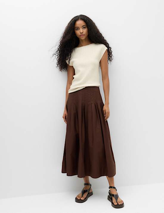 Falda midi con plisado fino 100 % algod&oacute;n