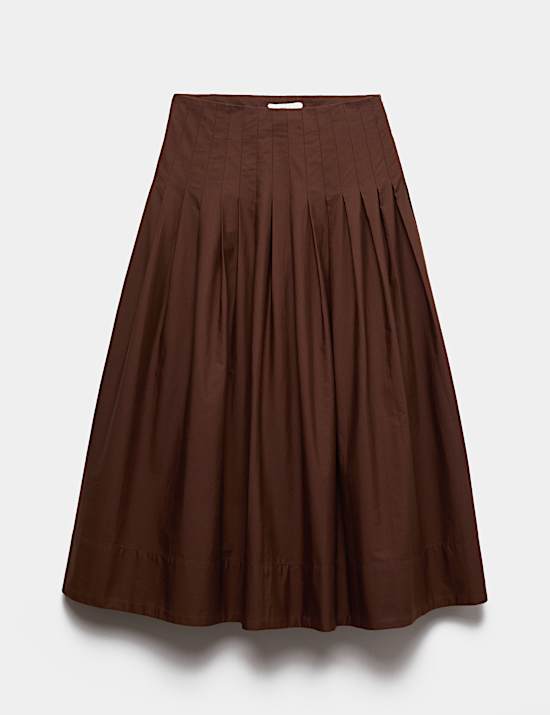 Falda midi con plisado fino 100 % algod&oacute;n