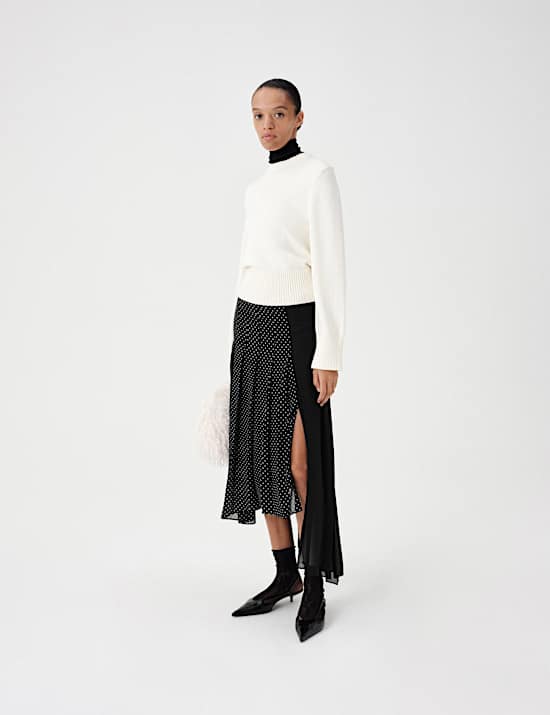 Polka Dot Pleated Hi Low Asymmetric Skirt