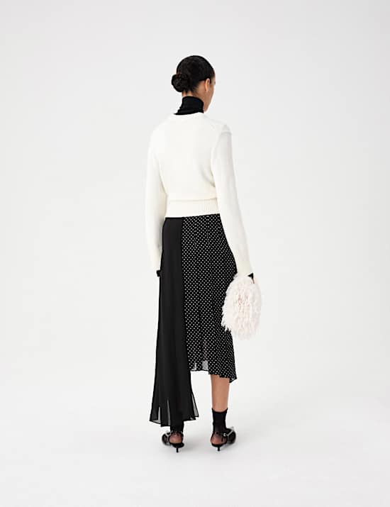 Polka Dot Pleated Hi Low Asymmetric Skirt