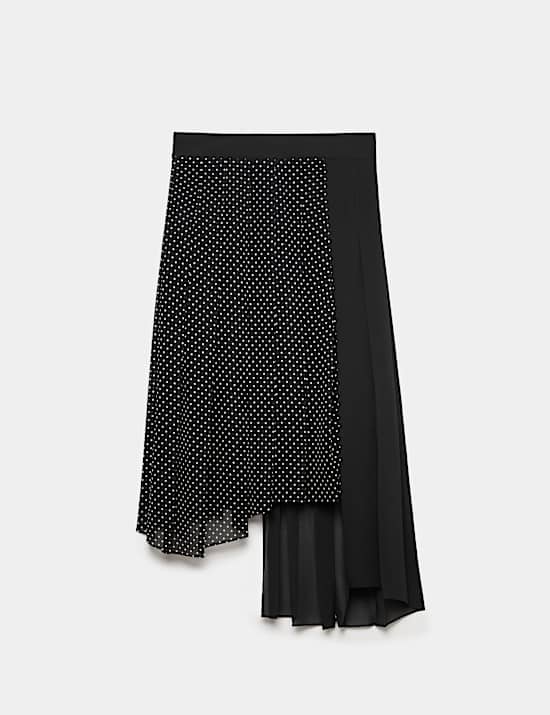 Polka Dot Pleated Hi Low Asymmetric Skirt