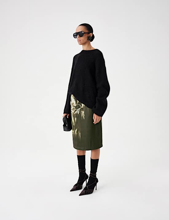 Satin Floral Knee Length Slip Skirt
