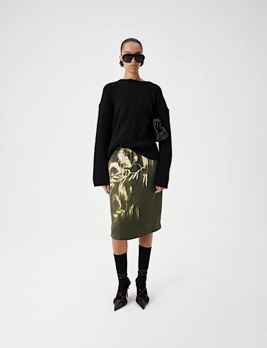 Satin Floral Knee Length Slip Skirt