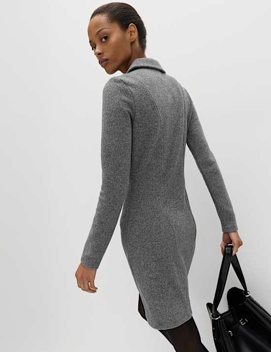 Cotton Blend Cosy Collared Mini Skater Dress