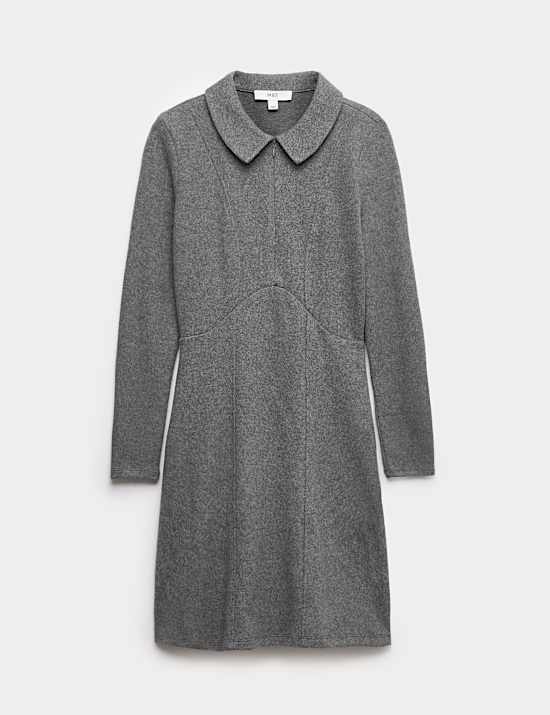 Cotton Blend Cosy Collared Mini Skater Dress