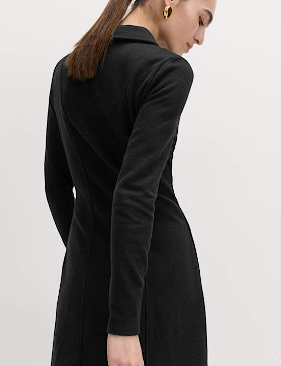 Cotton Blend Cosy Collared Mini Skater Dress