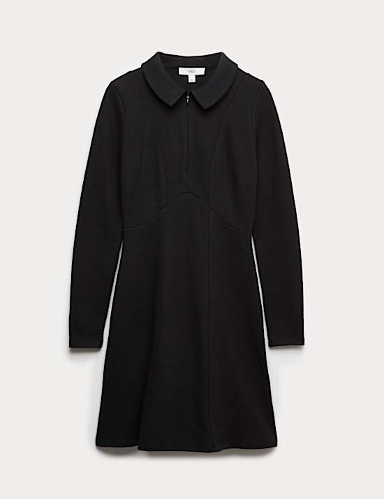 Cotton Blend Cosy Collared Mini Skater Dress