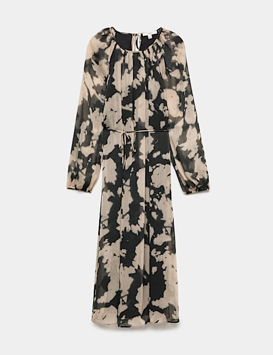 Chiffon Printed Tie Neck Midi Relaxed Dress