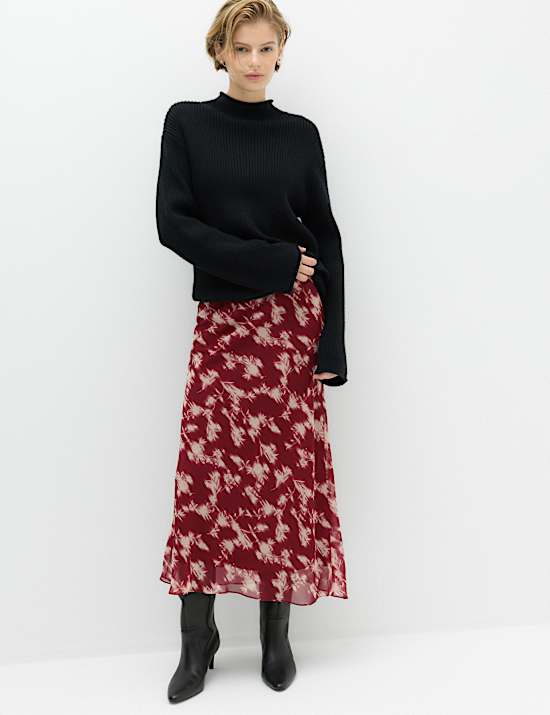 Chiffon Floral Midi Slip Skirt