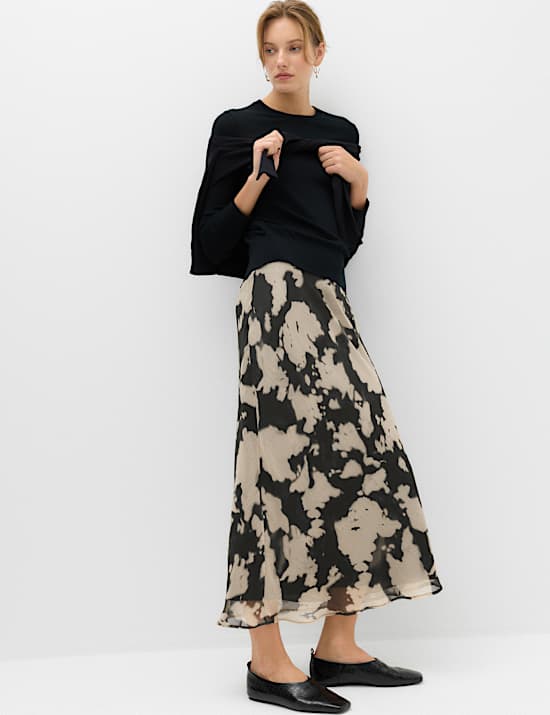 Chiffon Abstract Printed Midi Slip Skirt