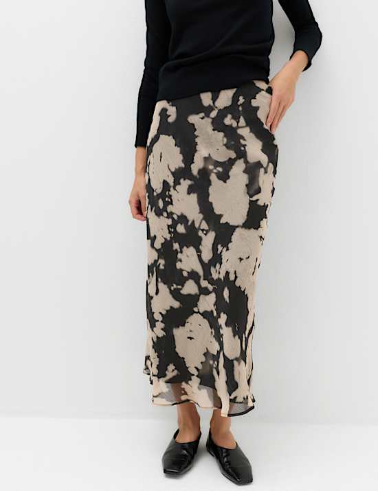 Chiffon Abstract Printed Midi Slip Skirt