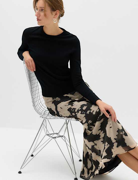 Chiffon Abstract Printed Midi Slip Skirt