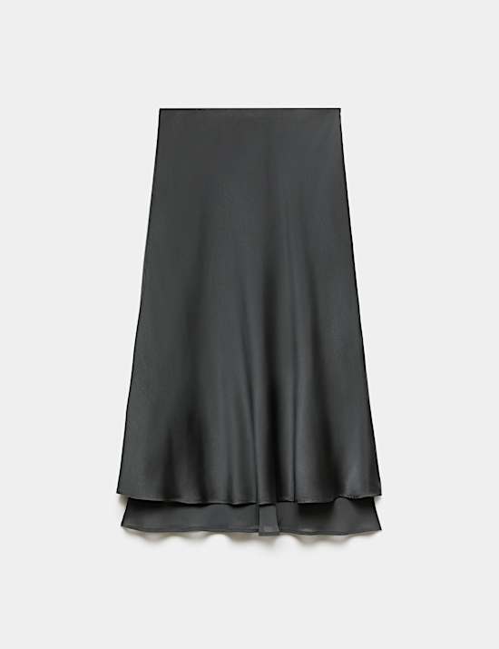 Satin Double Layered Midi Slip Skirt
