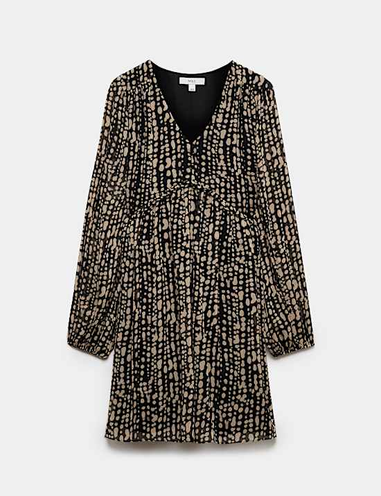 Chiffon Printed V-Neck Mini Waisted Dress