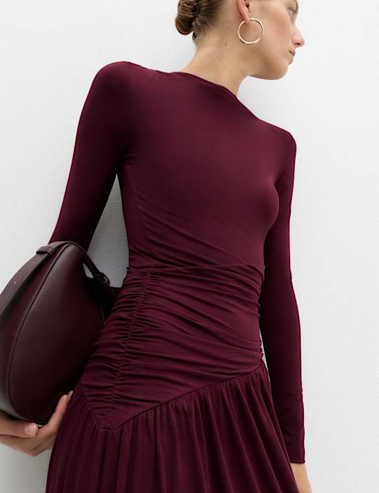 Jersey Draped Midi Waisted Dress