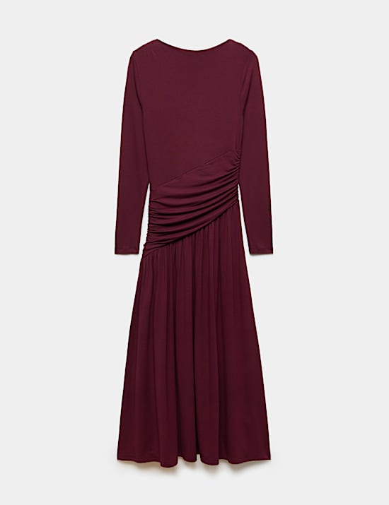 Jersey Draped Midi Waisted Dress