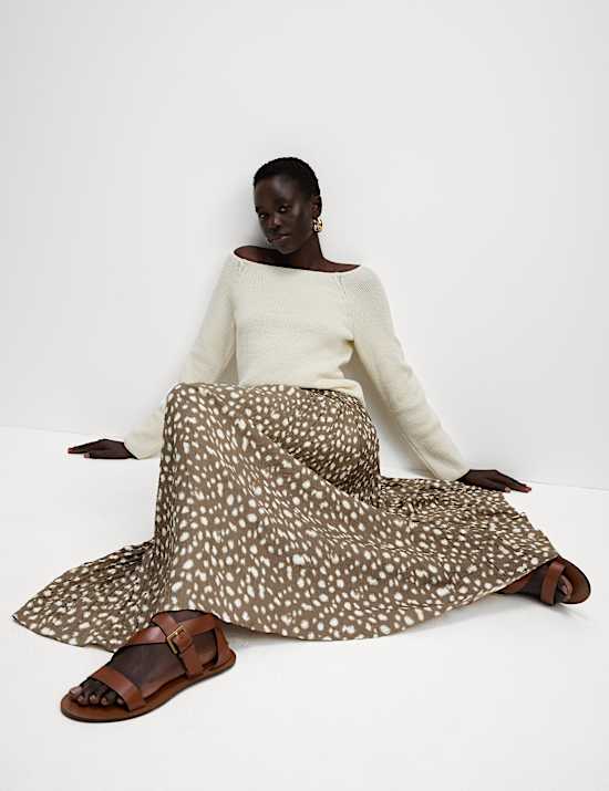 Animal Print Pleated Midaxi Skirt