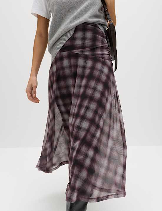 Checked Midi A-Line Skirt