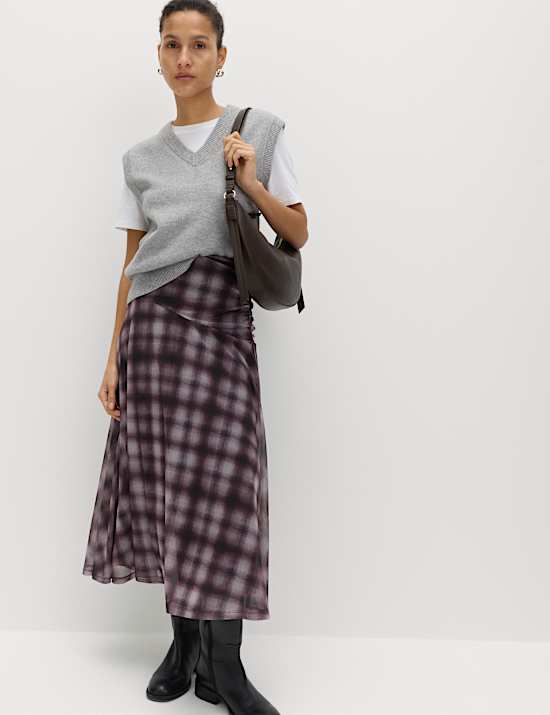 Checked Midi A-Line Skirt