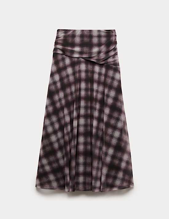 Checked Midi A-Line Skirt