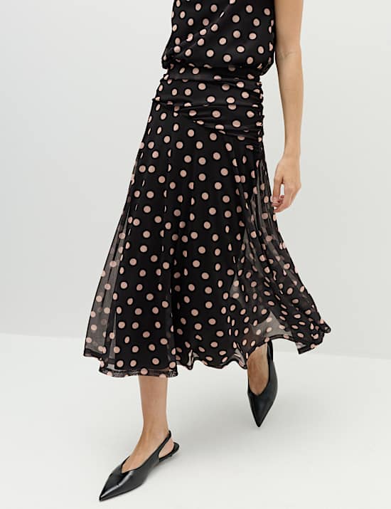 Jupe midi en tulle coupe &eacute;vas&eacute;e &agrave; pois