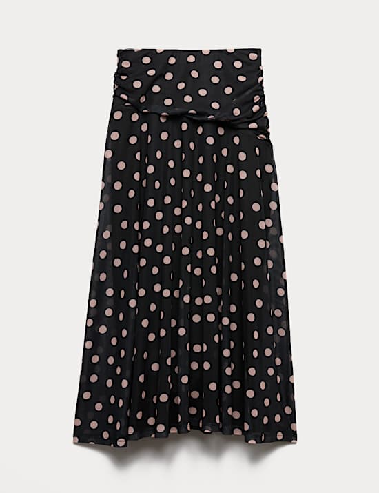 Mesh Polka Dot Midi A-Line Skirt