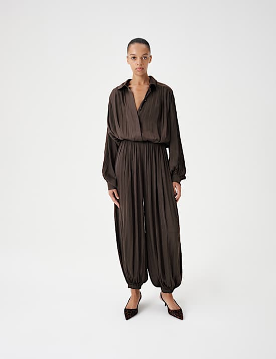 Pleated Satin Jumpsuit