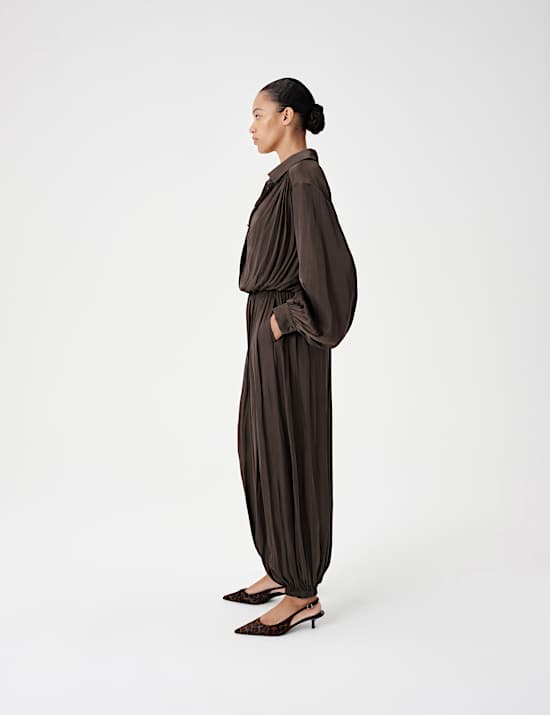 Pleated Satin Jumpsuit