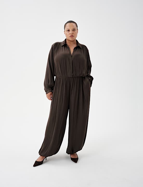 Pleated Satin Jumpsuit
