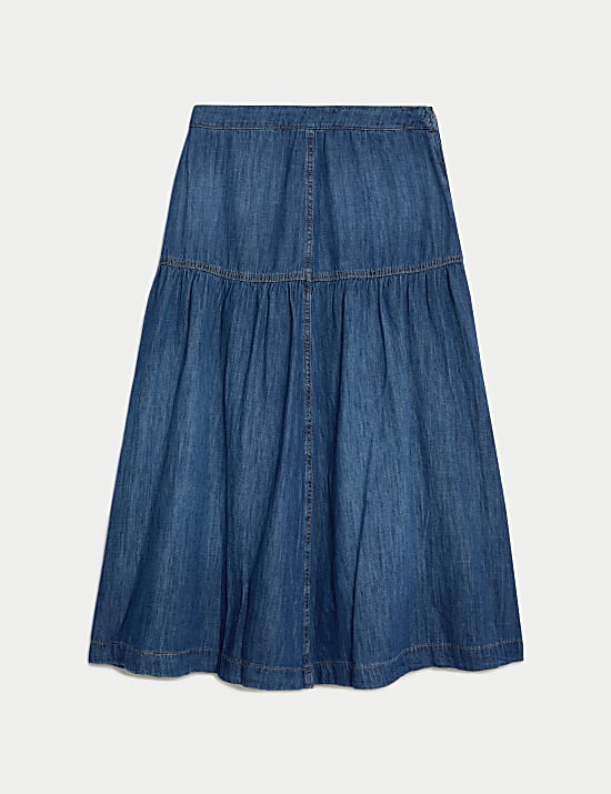 Denim gelaagde midi-rok met zoomdetail