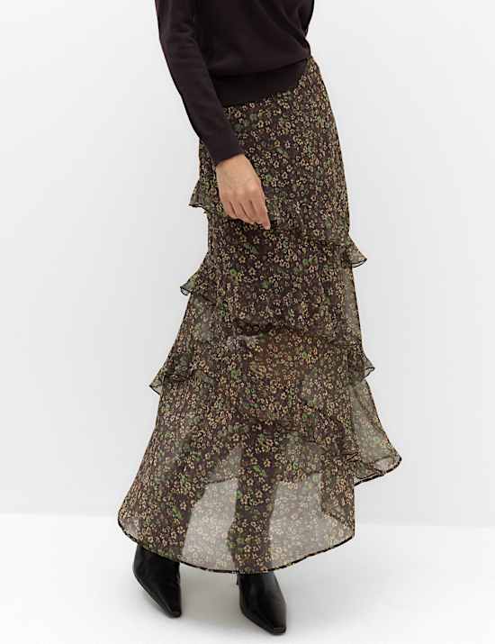 Floral Midi Tiered Skirt