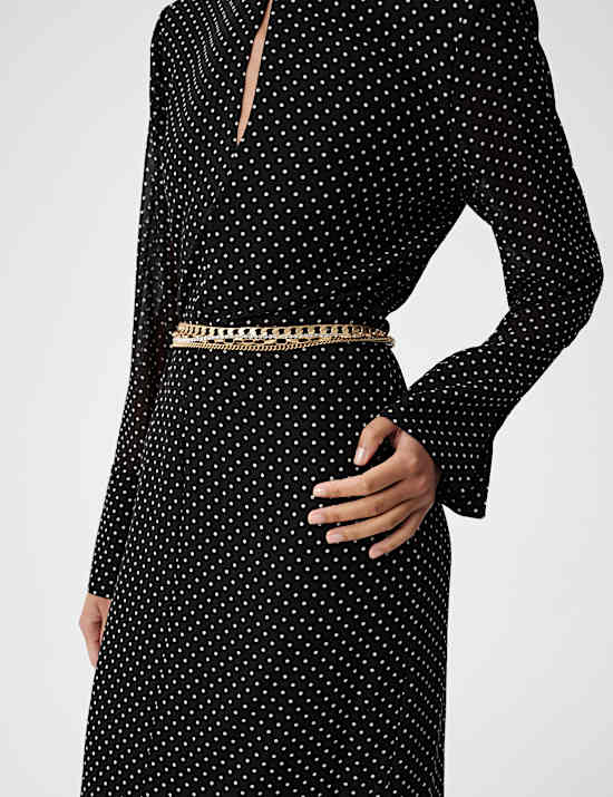 Polka Dot Funnel Neck Midi Shift Dress