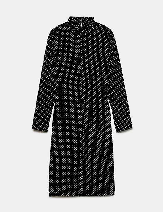 Polka Dot Funnel Neck Midi Shift Dress
