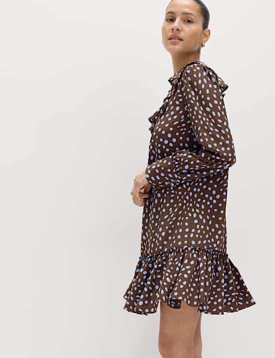 Spot Print Ruffle Mini Tiered Dress