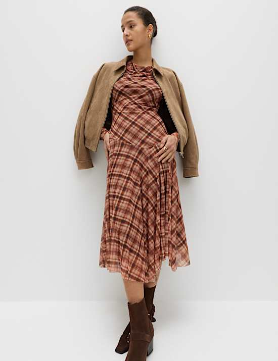 Printed Cowl Neck Midaxi Skater Dress