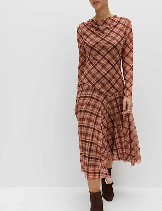 Printed Cowl Neck Midaxi Skater Dress