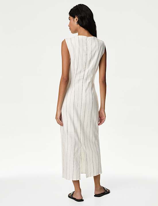 Robe midaxi coupe pr&egrave;s du corps en lin m&eacute;lang&eacute; &agrave; rayures