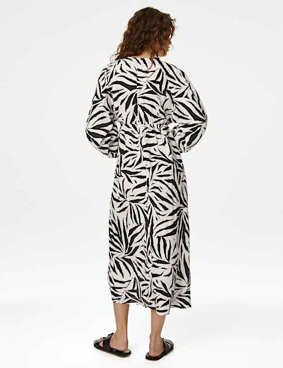 Printed V-Neck Midi Tea Dress