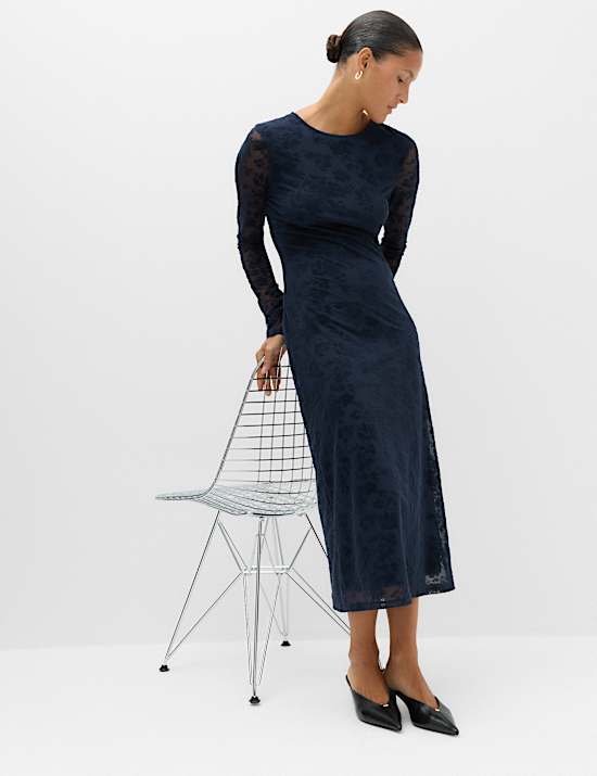 Jersey Flora Flockedl Midaxi Column Dress