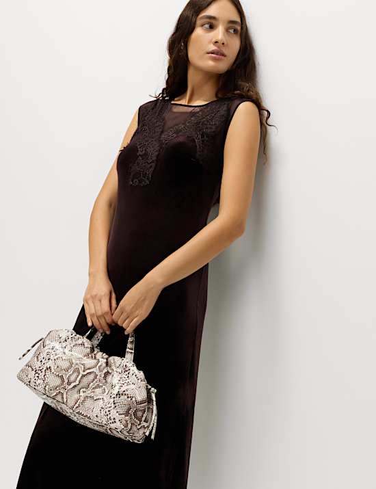 Velvet Sheer Lace Midaxi Column Dress