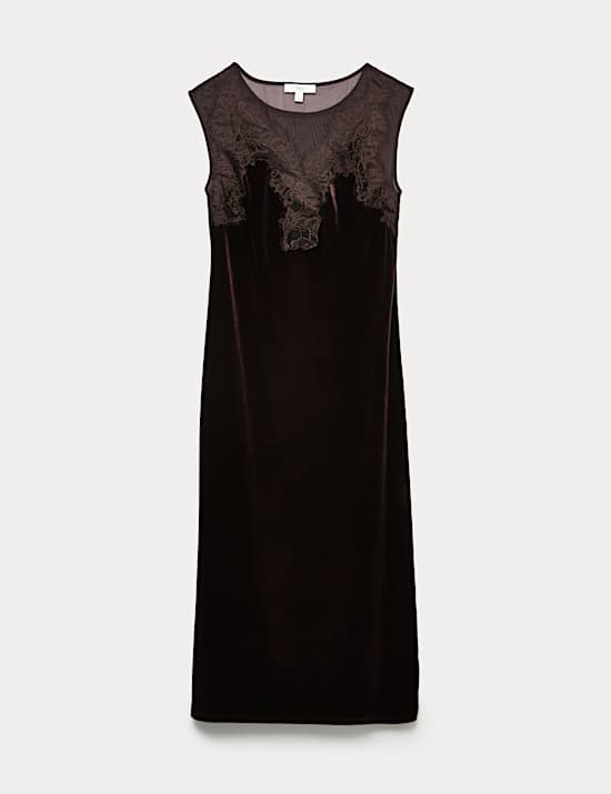 Velvet Sheer Lace Midaxi Column Dress