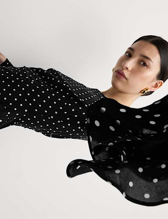 Spot Print Ruffle Mini Skater Dress