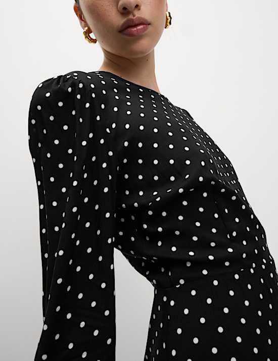 Spot Print Ruffle Mini Skater Dress