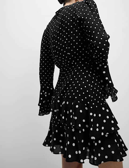 Spot Print Ruffle Mini Skater Dress