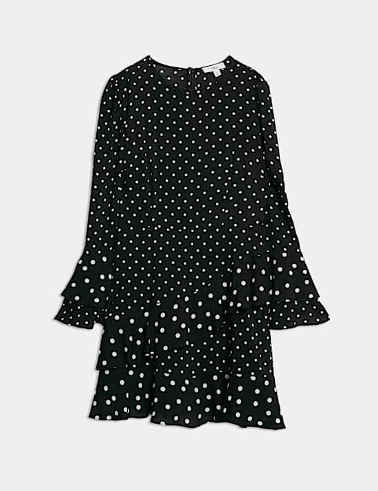 Spot Print Ruffle Mini Skater Dress